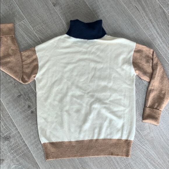 Demylee Jet Ivory Navy Tan Colorblock Sweater Wool Turtleneck Women's Size Small - Picture 8 of 8